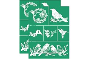JAJADO 2Pcs Bird Silk Screen Stencils Hummingbird Bird Flower Adhesive Stencils Tree Branches Screen Print Stencils DIY Craft Paint Stencils for Wood/T-Shirt/Wall/Canvas/Coffee Cup/Home Decor