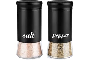 BIVVCLAZ Black Salt and Pepper Shakers Set, 5 oz Glass Bottom Salt Shaker for Kitchen Table, for Black Kitchen Decor and Accessories, Easy to Clean & Refill
