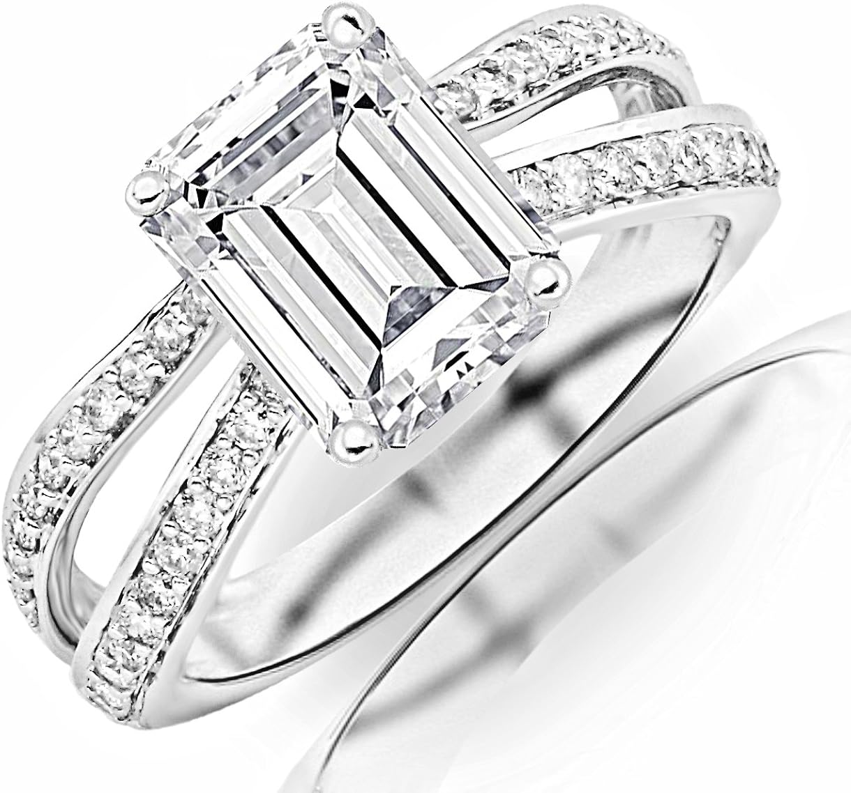 1 3 Carat Gia Certified Emerald Cut Shape Contemporary Double Row Split Shank Engagement Ring E Color Vvs2 Clarity Amazon Co Uk Jewellery