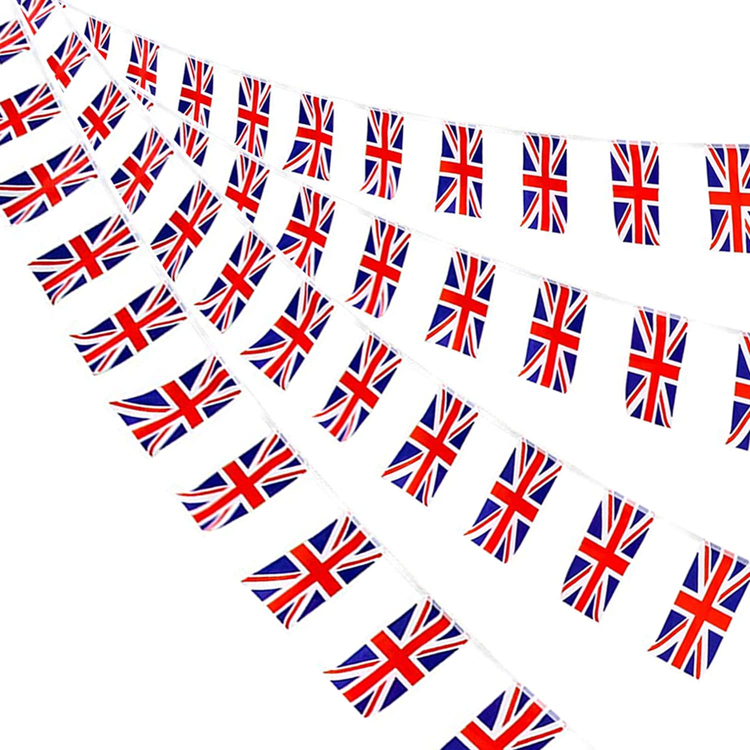 AhfuLife Union Jack Bunting Flags 120pcs British Banners, Double Sided Fabric British Bunting Flag for World Cup Street Garden Football Party (14 x 21 cm - 40m, 120 pcs)