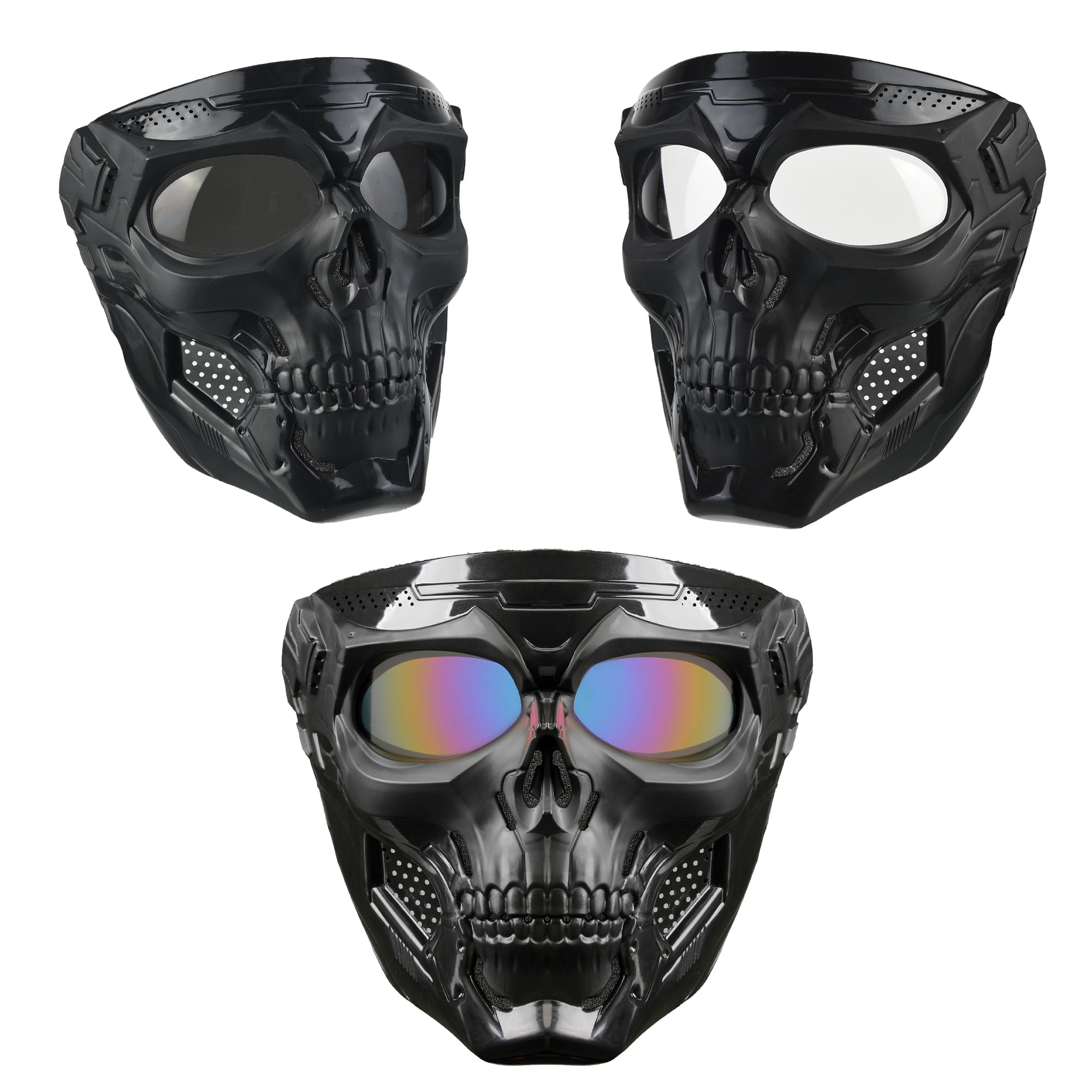 Photo 1 of 3 Pcs Airsoft Mask Full Face, Skull Airsoft Tactical Full Face Mask for Paintball, Motorcycle, and Men’s Shield – Impact Resistant Masks for Halloween, CS Wargame, and Outdoor Sports
