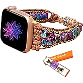 SURPRISE PIE Women Handmade Boho Beaded Watch Band Compatible with Apple Watch Bands Dressy Bracelets Adjustable Braided Stone Watch Strap for Iwatch Series9 8 7 6 5 4 3 2 1 SE Ultra(Pink-42/44/45mm)