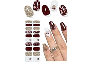 WAHRSHEI Christmas Semi Cured Gel Nail Strips, Golden Glitter Bell 20pcs Adhesive UV Sticker, Wraps for Home Manicure DIY