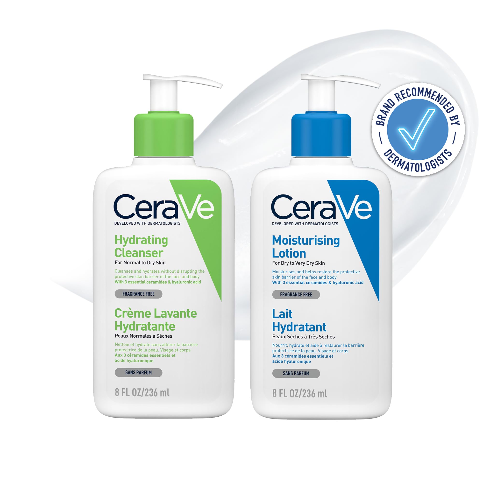 CeraVe Face & Body Routine for Dry Skin, Hydrating Cleanser & Moisturising Lotion 236ml x2