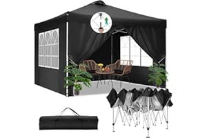 COBIZI Canopy Tent 10x10 Pop Up Outdoor Canopies with 4 Sidewalls Waterproof Commercial Instant Gazebo Tents for Party Patio Backyard with 4 Sandbags, 4 Stakes & 8 Ropes, Black