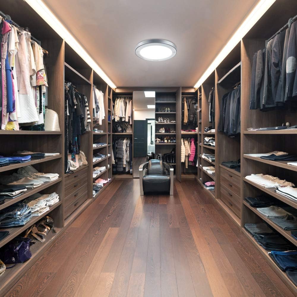 Youtob LED Flush Mount Ceiling Light, 15W 100 Watt Equivalent, 1200lm Brushed Silver Round Lighting Fixture for Closets, Kitchens, Stairwells, Basements, Bedrooms, Washrooms (Cool White 4000K) - - 