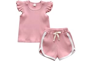 Infant Baby Girls Summer Outfits Ruffle Sleeveless Solid T-Shirt Tops Shorts 2Pcs Clothes Set