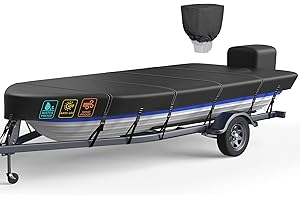 NUKUGULA 1200D 5-Layer Jon Boat Cover 14-16ft with Motor Cover | Super Waterproof (2-Layer PU, 1" Seam Tape) | UV Resistant, 9+4 Windproof Straps | Mooring/Trailerable