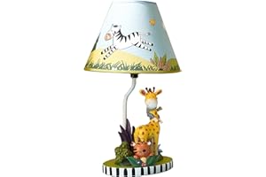 Fantasy Fields - Sunny Safari Animals Thematic Kids Table Lamp, for Girls & Boys Rooms with Printed Zebra Lampshade & Sculpted Monkey, Giraffe, & Tiger Base, Jungle Lamp for Nurseries & Baby Rooms