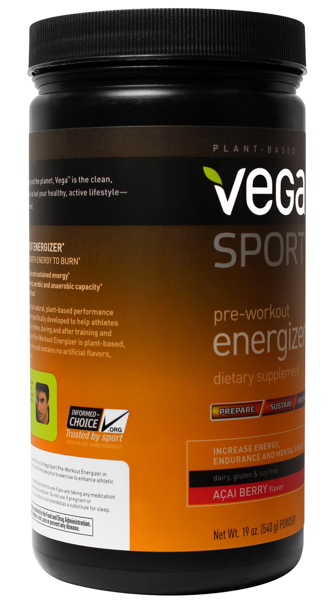 Vega Sport PreWorkout Energizer Acai Berry (19oz, 30 Servings) Vegan