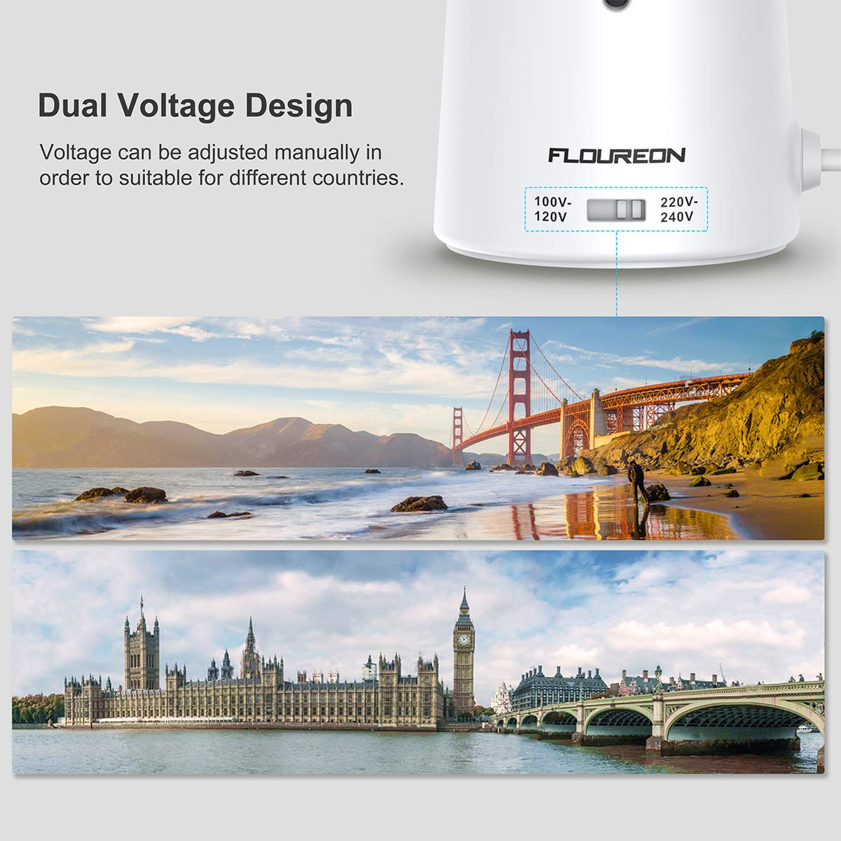 FLOUREON Clothes Steamer Hand held Steamer Clothes Clothing Steamer 150ML Travel Steamer Garment Steamer with Auto Shut-off Function for Clothes, Curtains,Home, Office,Travel(White)