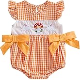KMBANGI Infant Newborn Baby Girl Easter Outfit Mushroom Bunny Smocked Romper Flutter Sleeve Bow Shirts Onesie Cute Clothes