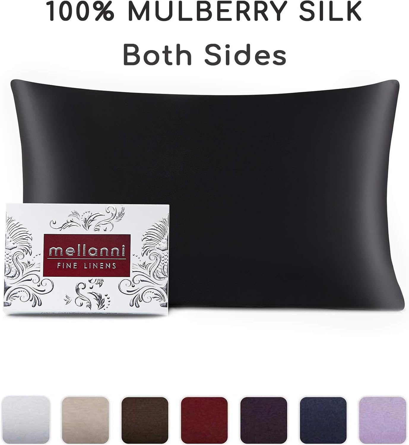 Mellanni Silk Pillowcase for Hair and Skin - Both Sides 100% Pure Natural Mulberry Silk - 19 Momme - Hidden Zipper Closure Pillow Case - Hypoallergenic (Queen 20