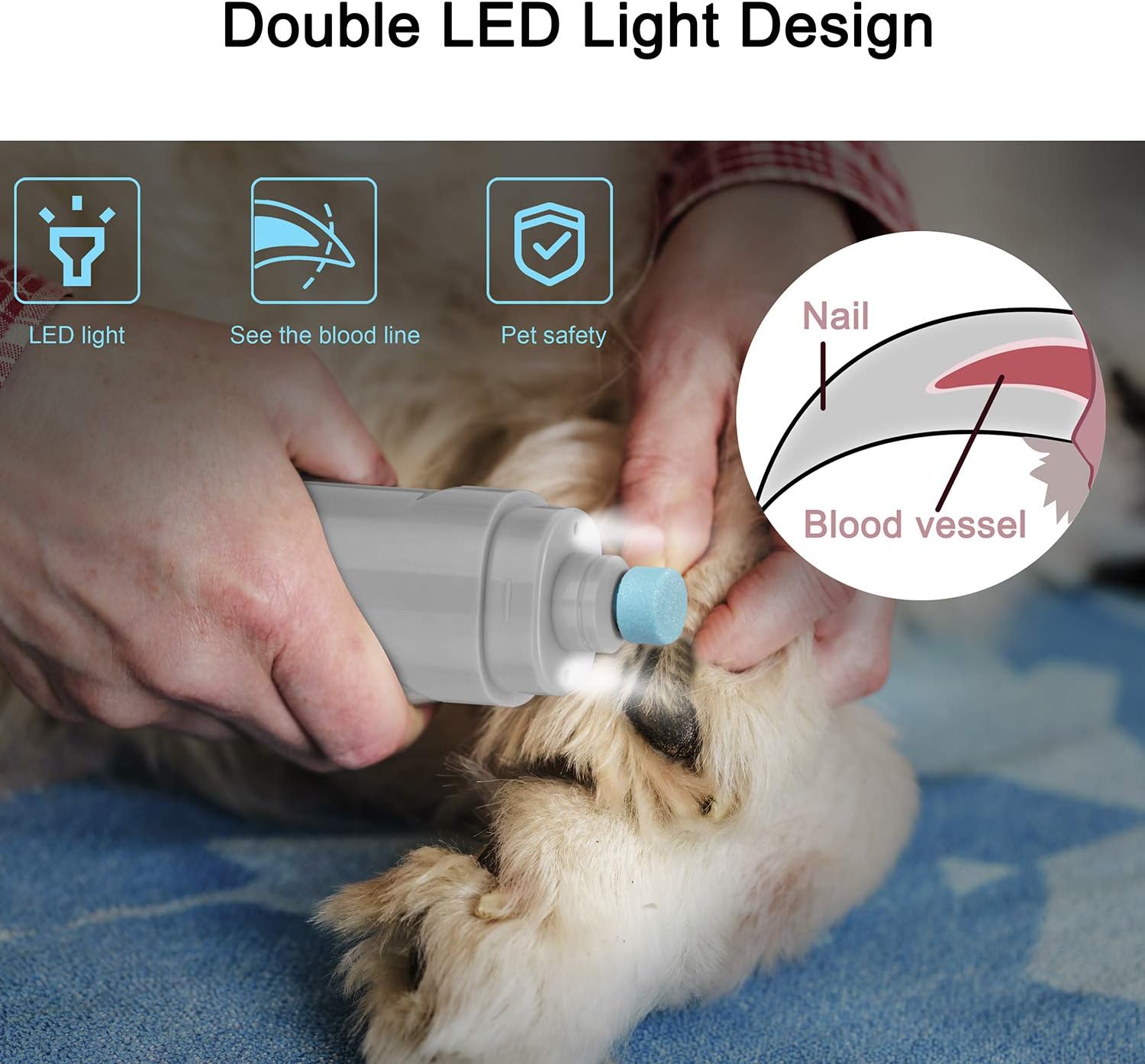 Koneseve Dog Nail Grinder LED Upgraded 2-Speed Powerful Pet Nail Trimmer Electric Rechargeable Dog Nail File Low Noise Painless Paws Grooming & Grinding Trimming for Large Medium Small Dogs & Cats
