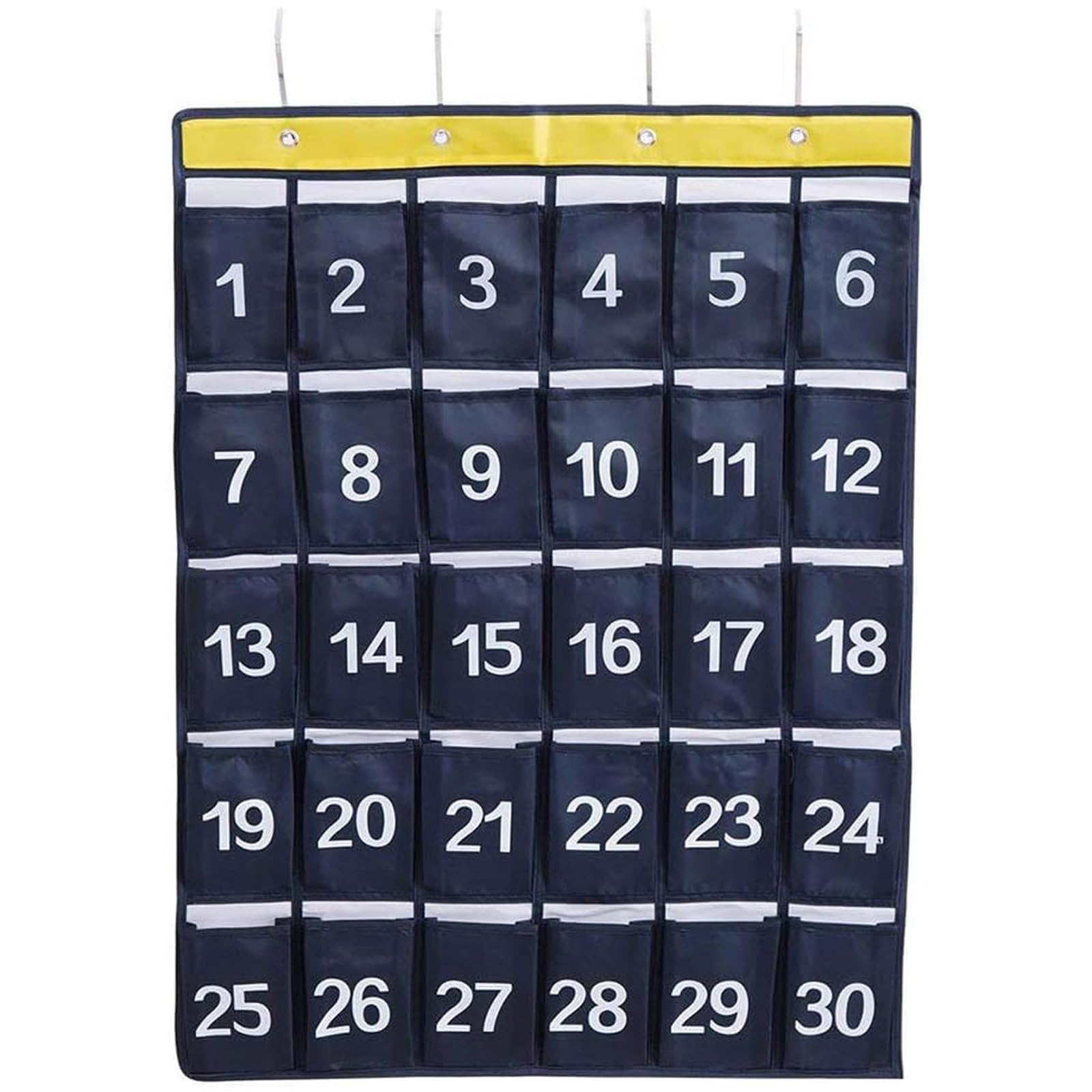 RUNQIN Numbered Hanging Organiser Over The Door, Classroom Pocket Chart for Cell Phones Holder, Wall Door Sundries Closet Hanging Organizer with Hooks, 30 Pockets