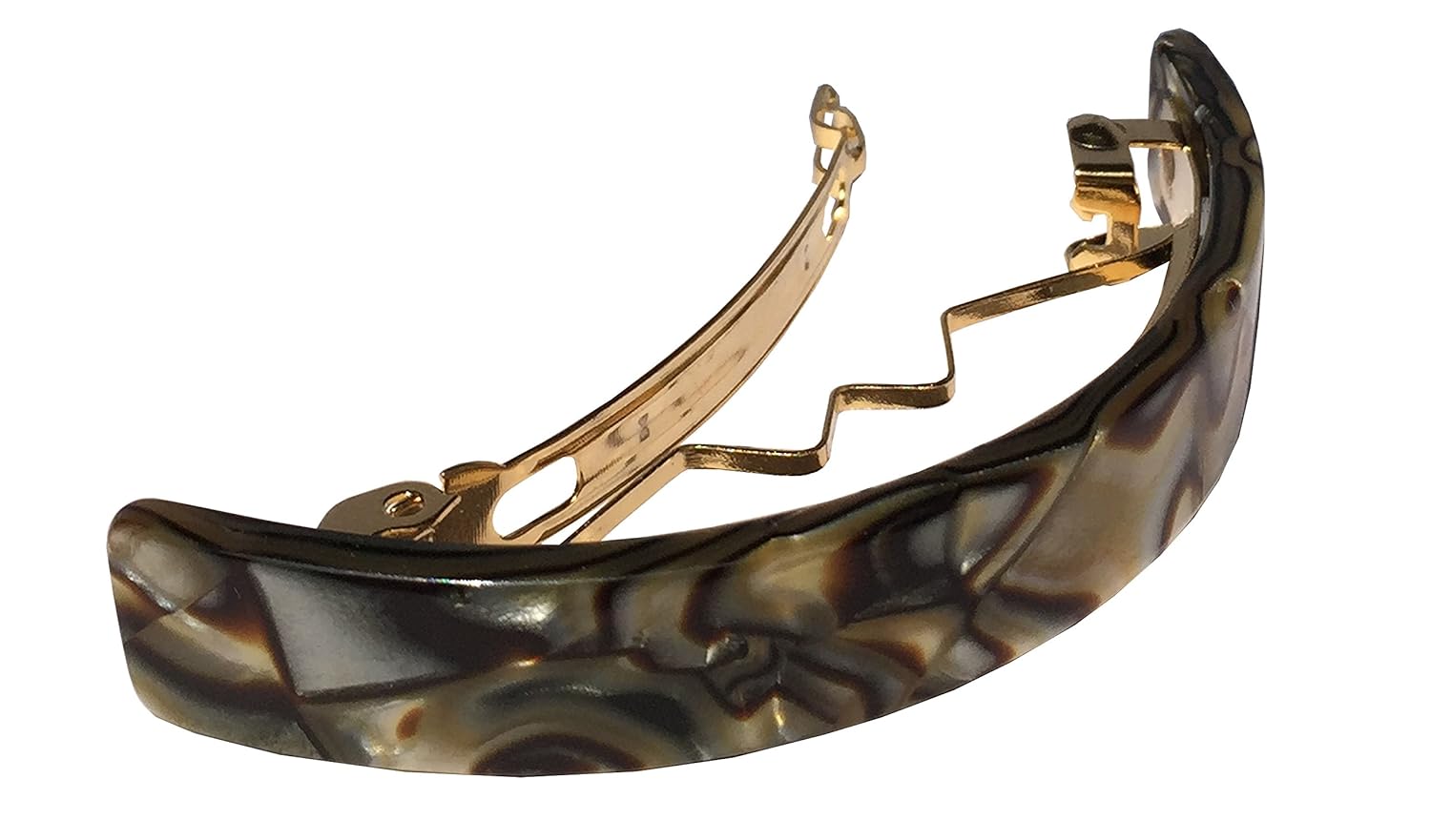 French Amie Curved Small Onyx Silver Grey 2.5 Inches Celluloid Handmade Automatic Hair Clip Hair Barrette with Golden Clasp (Onyx Silver Grey) : Beauty