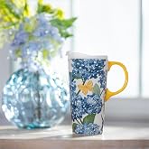 Evergreen Coastal Citrus Hydrangea Ceramic Travel Mug, 17oz, Gift Box