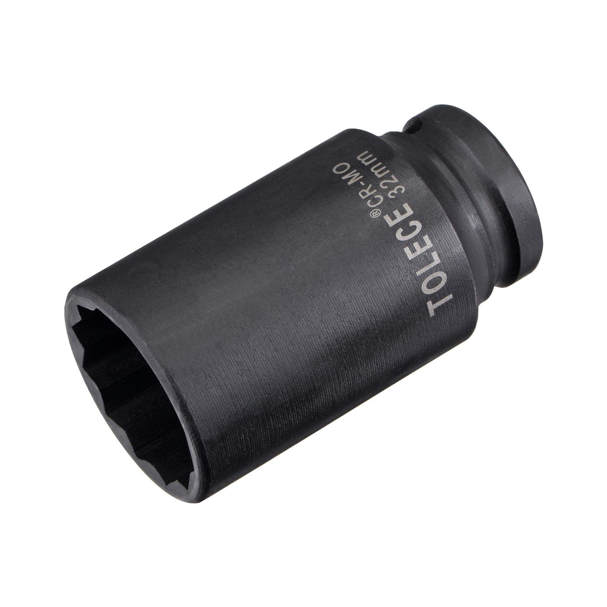 sourcing map 1/2-Inch Drive 32mm 12-Point Deep Impact Socket, CR-MO Steel 78mm Length, Metric Sizes