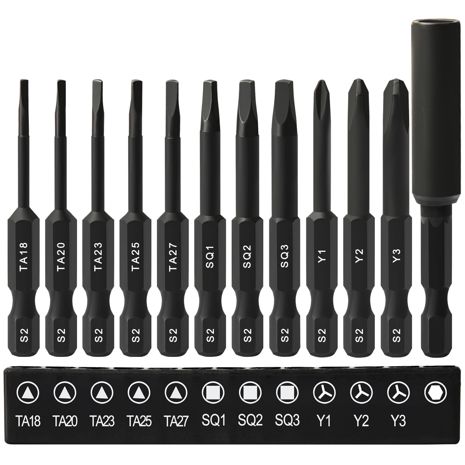 CYLBAQ Square Screwdriver Bit Set, Triangle Head, Y Shaped Tri Wing Screwdriver Bit Set, 50mm S2 Steel Magnetic Tamper Proof Security Muti-Gauge Screwdriver Bits 1/4" Hex Shank with 60mm Extension Rod