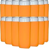 TahoeBay Slim Can Cooler Sleeves (50-Pack) Skinny Tall Cans 12 Oz Bulk Thin Seltzer Fit Sublimation Blanks for Vinyl Plain Blank Foam Beer Bottles Black White Assorted Solid Set (Orange)
