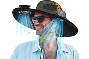 Berlune Men Sun Hat with 2 Solar Fan Fishing Wide Brim Sun Hat for Outdoor Summer Camping Beach, USB & Solar Powered