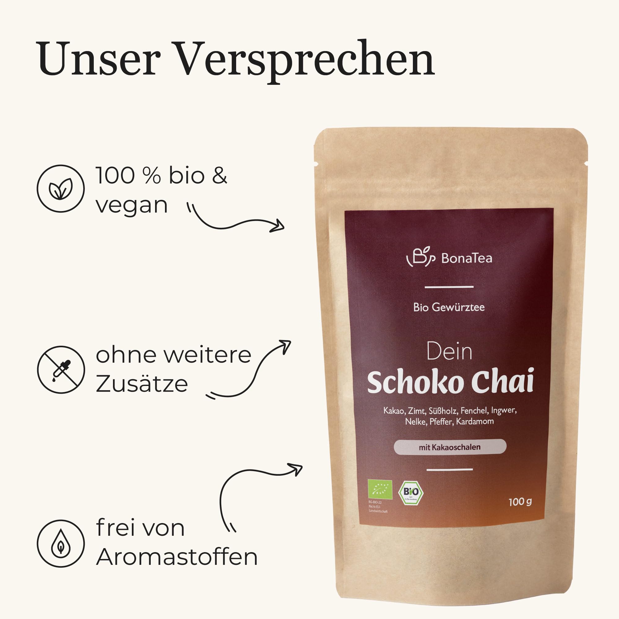 BIO Schoko-Chai Gewürztee ohne Zucker mit Kakaoschalen, Zimt, Süßholz und weiteren aromatischen Chai-Gewürzen, 100g 4