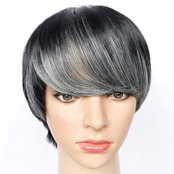 Koibless Parrucca Signora Baffi Obliqui Neri Grigi Capelli