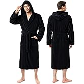 NY Threads Mens Robe with Hood, Luxury Plush Fleece Hooded Mens Bathrobe, Spa Bath Robe for Men