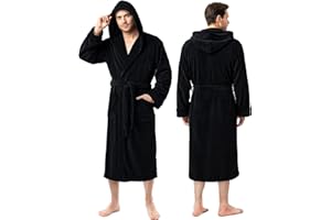 NY Threads Men's Hooded Fleece Bathrobe Plush Long Spa Robe