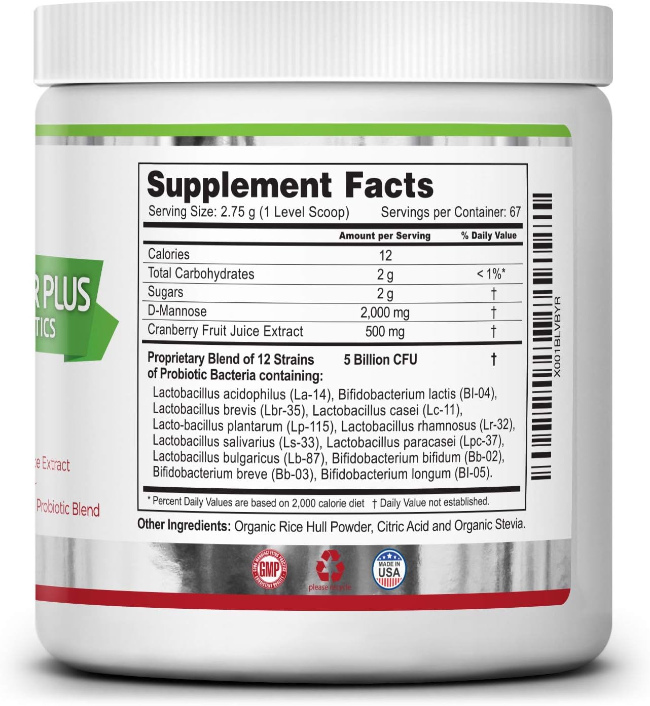 Zazzee D-Mannose Powder Plus, 67 Servings, 6.5 Ounces, Plus 5 Billion CFU Probiotics, Enhanced with Pure Cranberry Juice, Includes Free Scoop, Fast-Acting, Vegan, Non-GMO and All-Natural: Health & Personal Care