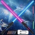 Gianby Light up Saber for Kids, 2-in-1 LED Dual Light Swords Set with 25 Color Changing Electronic Lights &3 Modes FX Sound, Rechargeable Light Sword Toy for Roleplay (2 Pack)