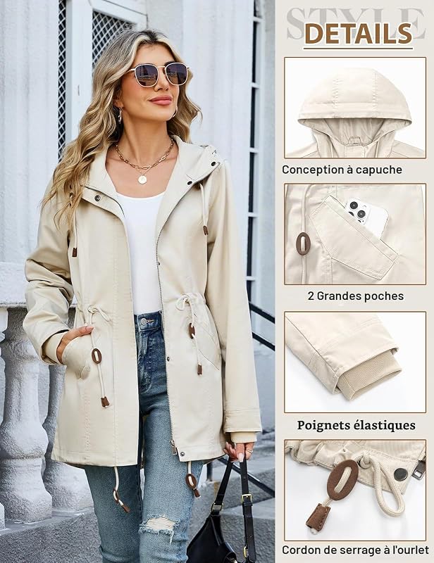 Veste Mi-Saison Femme Légère Blouson à Capuche