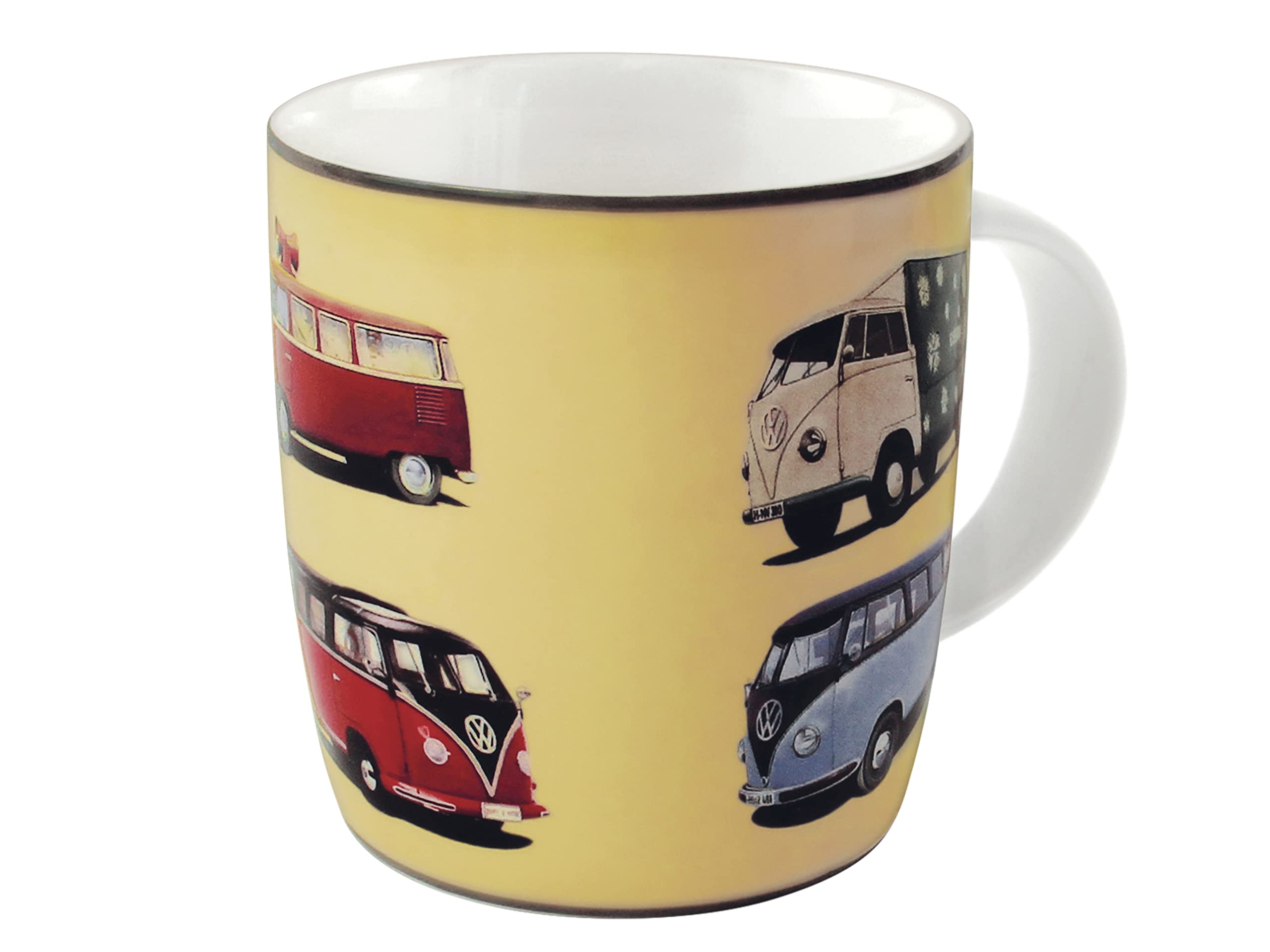 BRISA VW Collection - Volkswagen Large Ceramic Coffee-Tea-Cappuccino Mug Cup in T1 Bus Design (370 ml/12.5 fl oz/Bus Parade/Multicolor)