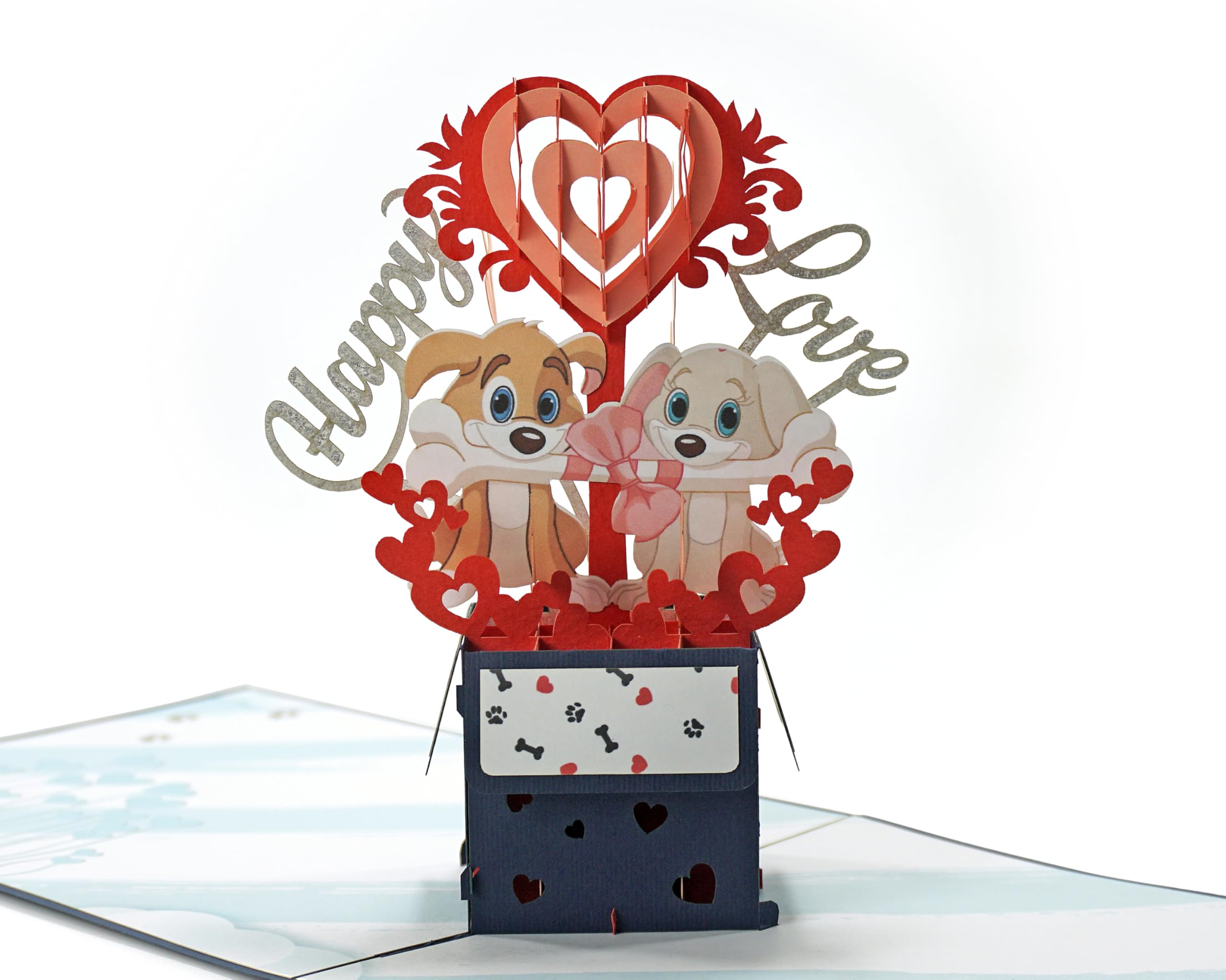 Dog Couple Pop Up 3D Card. Romantic valentines anniversary greeting card for Her,Girlfriend, Wife,Him, Boyfriend,Husband. 15cmx15cm