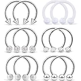 SCERRING 6 Pairs 16G 10mm Stainless Steel Nose Horseshoe Hoop Rings Eyebrow Lip Ear Tragus Cartilage Daith Septum Retainer Body Piercing Jewelry Clear CZ
