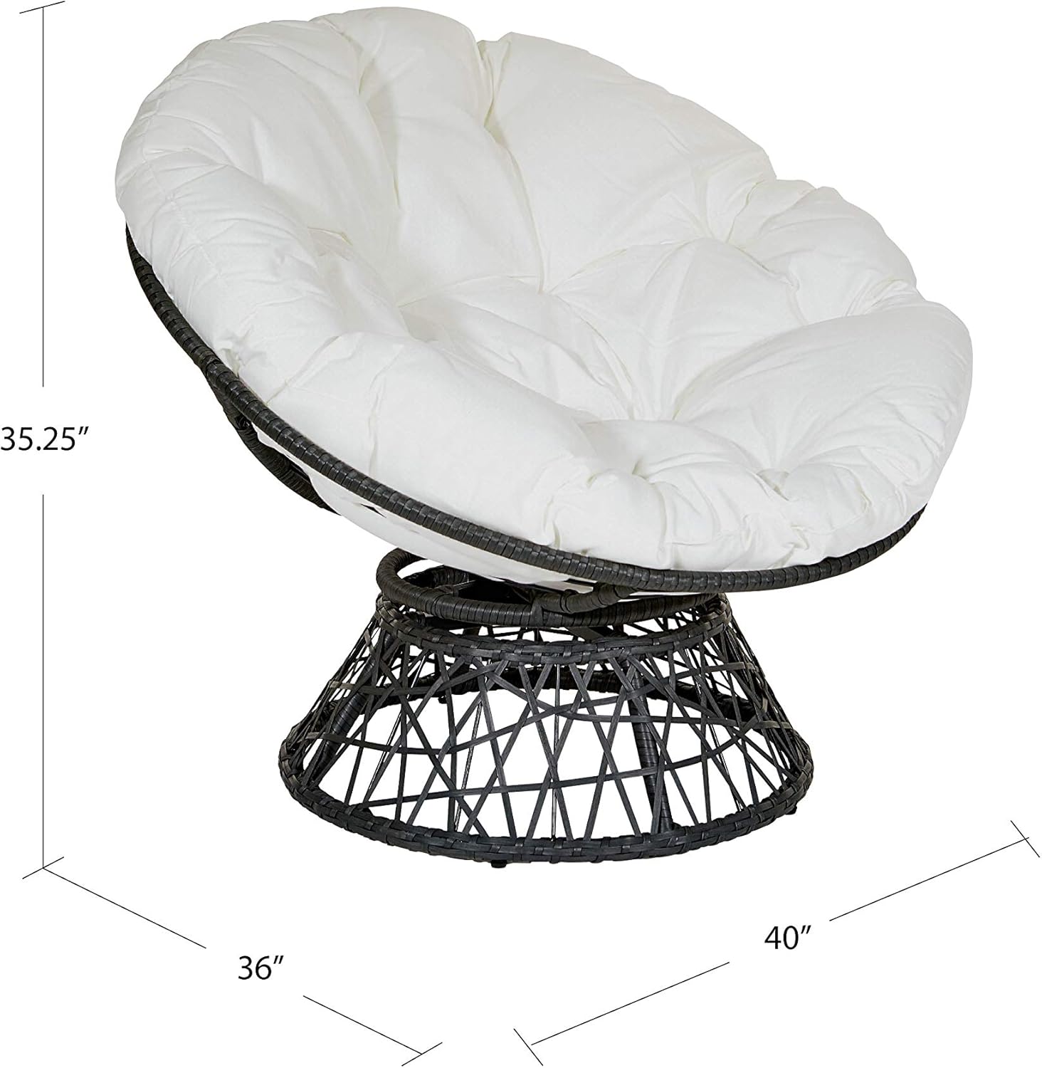 OSP Home Furnishings Papasan Chair with 360-degree Swivel, White Cushion and Black Frame: Furniture & Decor