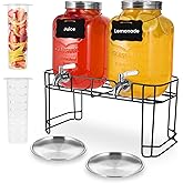 Drink Dispenser, 2 Pack 1 Gallon Glass Drink Dispensers For Parties,Beverage Dispenser, Glass Drink Dispenser With Stand And Spigot (Stainless Steel Spigot)