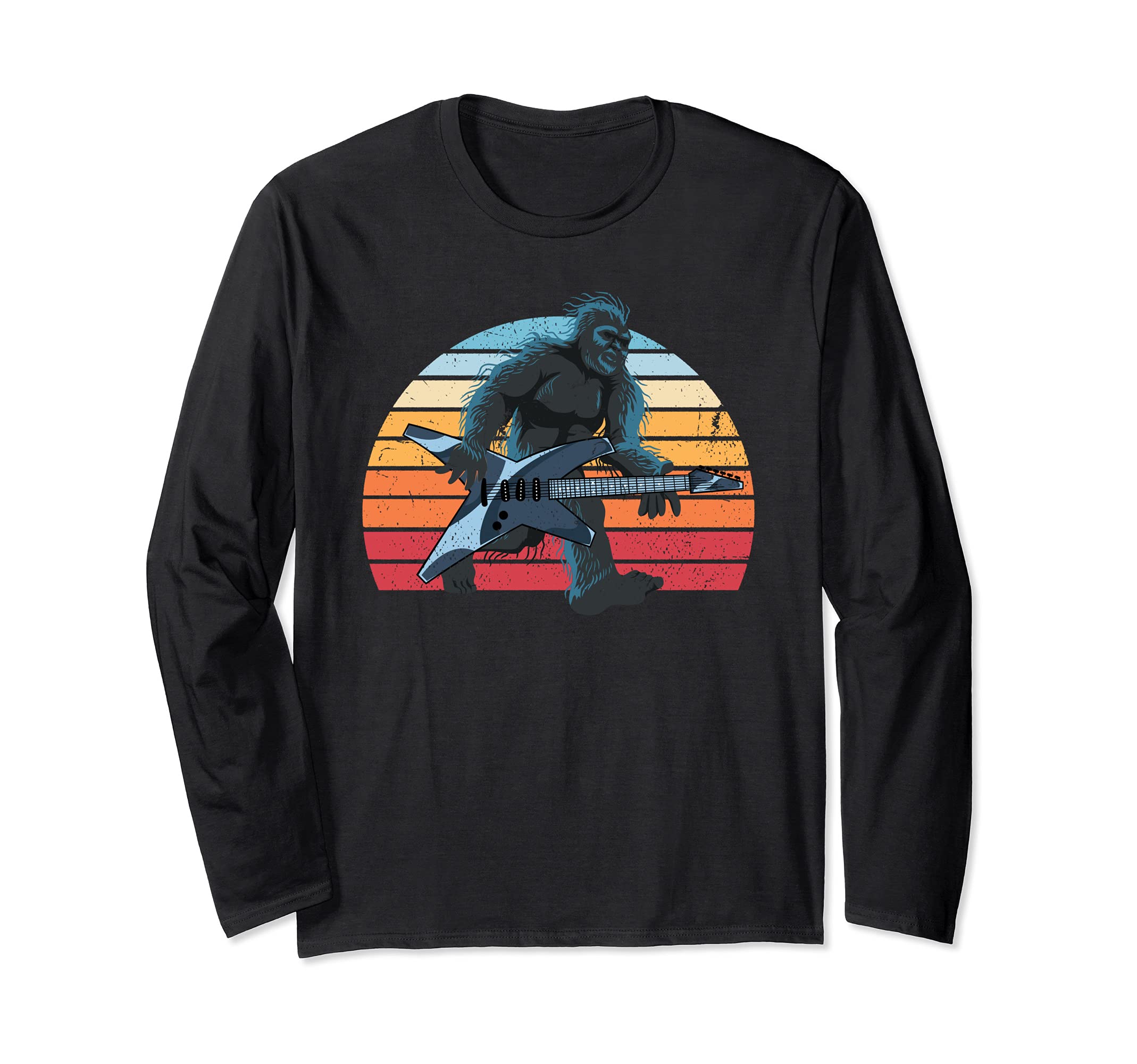 Retro Bigfoot Guitarist Sasquatch Guitar Player Yeti Guitar Long Sleeve T-Shirt