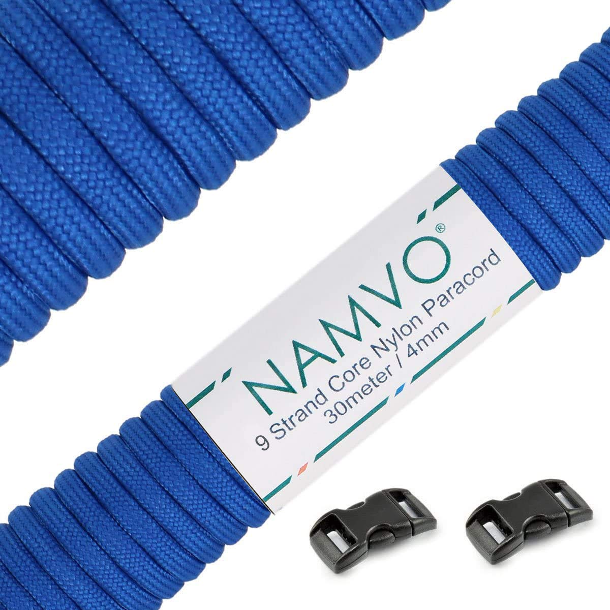 Namvo Mil Spec Type III Nylon Parachute Cord, 9 Inner Strands Strong Breaking Strength 4mm Diameter 100 Feet 550 Paracord Blue