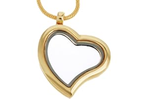 RUBYCA Living Memory Heart Locket Snake Chain Necklace Crystal Floating Charm DIY Gold Tone 1Pcs