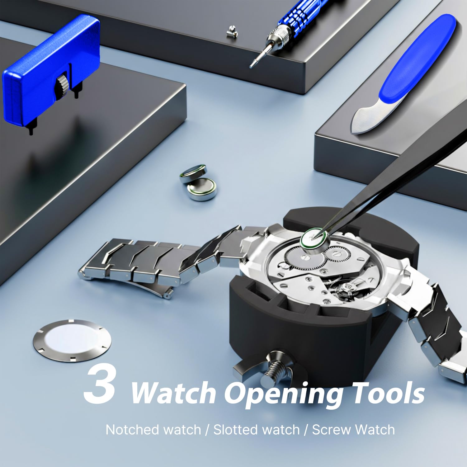 Watch Battery Replacement Tool Kit: EasyTime Professional Watch Repair Toolkit Watch Back Remover Set with Adjustable Case Opener, Tweezers, Screwdriver and Instructions