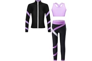 Zaldita Figure Ice Skating Suit for Kids Girls Long Sleeve Zipper Jacket Sleeveless Crop Top with Skinny Pants Set