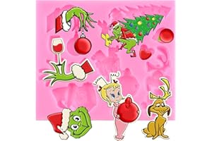 YIHUOMOLDS Merry Christmas Fondant Molds Funny Cartoon Character Silicone Molds Wine Glasses Little Girls Green Hands Christmas Tree Mold For Xmas Cake Decoration Cupcake Topper Gum Paste Polymer Clay