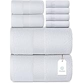 Luxury White Bath Towel Set - Combed Cotton Hotel Quality Absorbent 8 Piece Towels | 2 Bath Towels 700GSM | 2 Hand Towels | 4