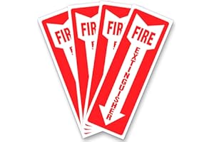 Fire Extinguisher Sticker - Fire Extinguisher Signs, Safety Sign Sticker - 4 Pack - 4" X 12" - 5 Mil Vinyl - Bright Red and W