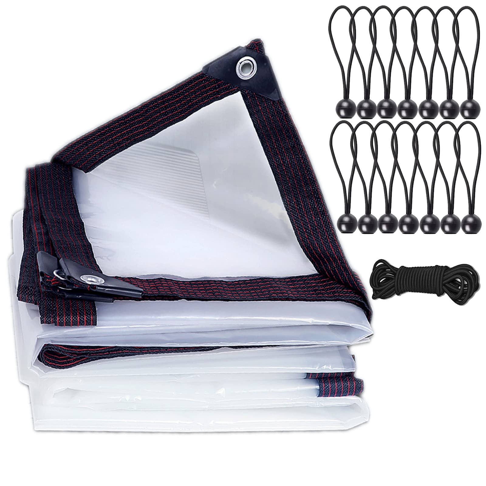 2x3m Clear Waterproof Heavy Duty Tarpaulin Cover, Windproof, For Plant Greenhouses, Gardens and Balconies, With 14 Bungee Balls and 6 M Ropes