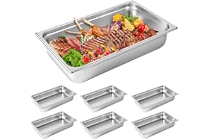 HOCCOT Full Size Hotel Pan 6 Packs, 4" Deep 304 Stainless Steel Steam Table Pan for Chafing, Commercial Food Pan for Hotel, Buffet, Restaurant, Party, Catering Food Pan for Food Supply & Storage
