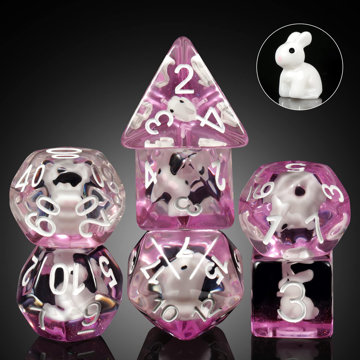 Rabbit dice set DND, DNDND 7PCS Resin Polyhedral dice set with Velvet Pouch for D&D Dungeons and Dragons Role Playing Games and Tabletop Games （Rabbit) — image 1