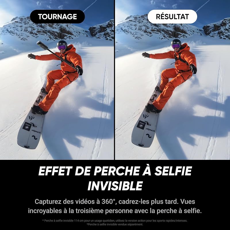 X5 Pack Standard - Caméra 360 8K, Perche à Selfie Invisible, qualité Premium Jour et Nuit, objectifs Robustes & remplaçables, Appareil Photo vidéo étanche, dashcam, pour vlog, Moto