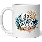 Life Is Good Ceramic Coffee Mug 11oz Positive Motto Inspirational Quote -Tea Coffee Mug with Comfortable Grip - Unique Fun Gift Cup for Office or Home - Vibrant Long-Lasting Print ID44991